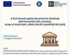 S-a lansat apelul de proiecte destinat patrimoniului din comune, oraşe şi municipii, altele decât reşedinţa de judeţ