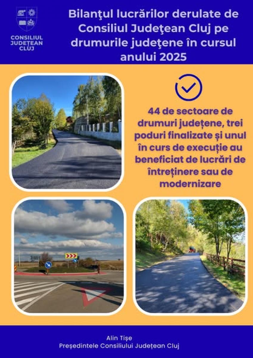 Bilanţul lucrărilor derulate de CJ Cluj pe drumurile judeţene în cursul anului 2025