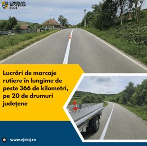 Lucrări de marcaje rutiere pe 20 de drumuri județene în Cluj